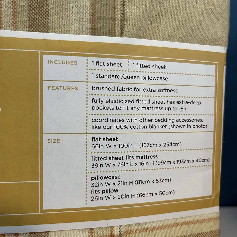 Martha Stewart Cabin Plaid Flannel Sheet Set TWIN Neutral Autumn Yellow NEW